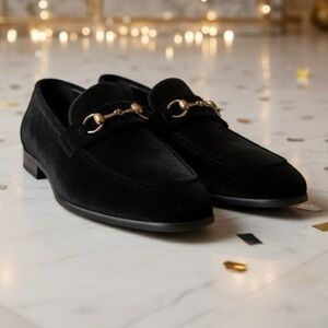 Steve Madden Godric Black Velvet Bit Loafers Gold Hardware Men’s 10M NEW